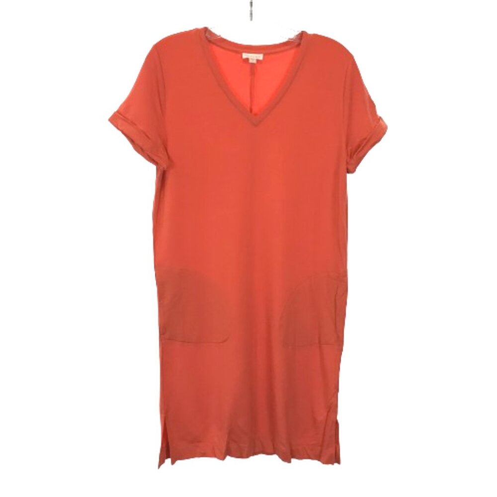 NWOT Womens Size XS Garnet Hill Coral Pink Everyday T-Shirt Mini Dress Pockets